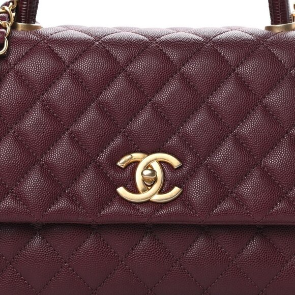 Authentic CHANEL Caviar Lizard Embossed Quilted Small Coco Handle Flap Burgundy - Picture 6 of 14